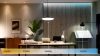 Comparison of LED color temperatures showing a room lit with warm 2200K and 2700K lights on the left, and cool 4000K and 5500K lights on the right