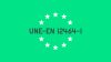 Logo de la normativa europea UNE-EN 12464-1, destacando las regulaciones de iluminación interior en lugares de trabajo